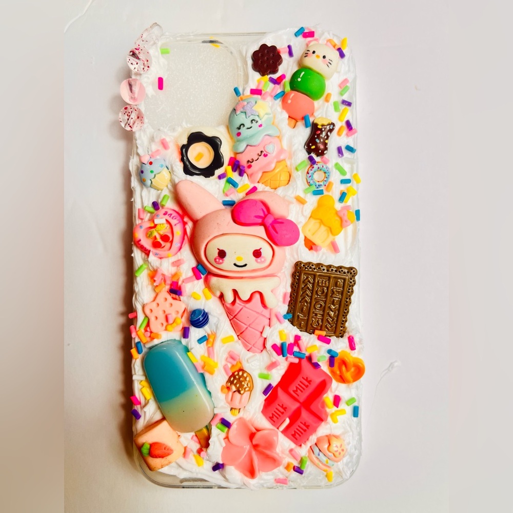 Kawaii Ice Cream Sundae Decoden Phone Case — Pastel Multicolor Handmade - Picture 5 of 7